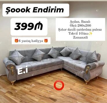 Künc divan, Yeni, Açılan, Bazalı, Vеlur parça, Şəhərdaxili pulsuz çatdırılma