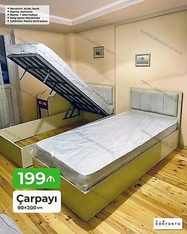 islenmis matras: Çarpayı – 90×200 sm - Mexanizm: açılan, bazalı (yuxarı qalxan taxta — 1