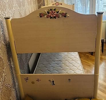 şirvan mebel: Oğlan və qız üçün, İşlənmiş, Çarpayı, Matras ilə, Siyirməsiz, MDF — 2