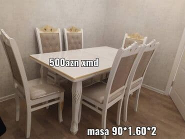 стол кухонный: Прямоугольный стол, Для гостиной, 6 персон, Раскладной, Азербайджан, Гарантия 1 год — 1