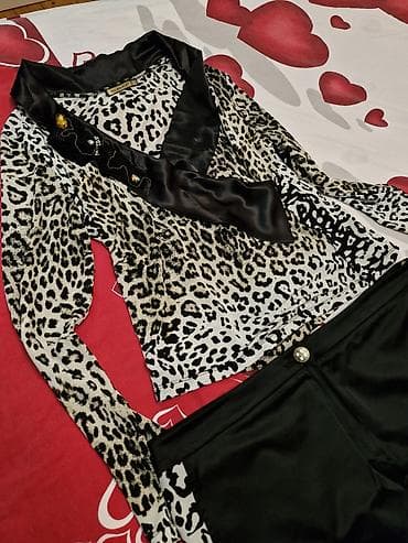 Qadın geyim dəsti – leopar printli bluz və qara ətək - Dəst: 2 parça — 2