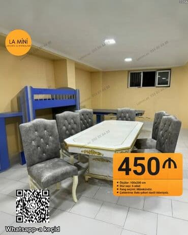 Qonaq otağı üçün, Açılmayan, Dördbucaq masa, 6 stul