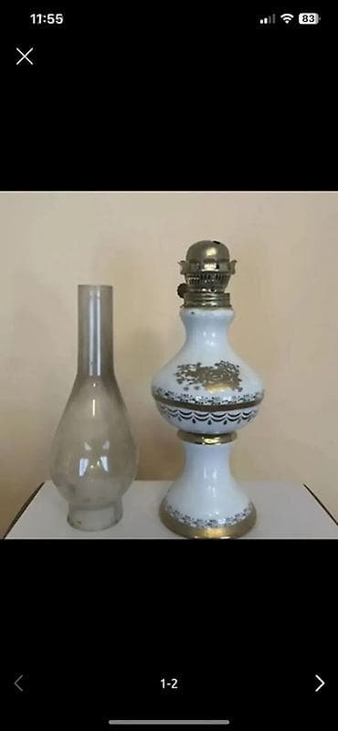 Antik üslubda kerosin lampası - Material: ağ porselen gövdə, metal