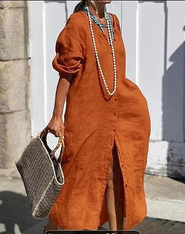 Mandalin rəngli uzun köynək-don - Model: rahat, oversize kəsim