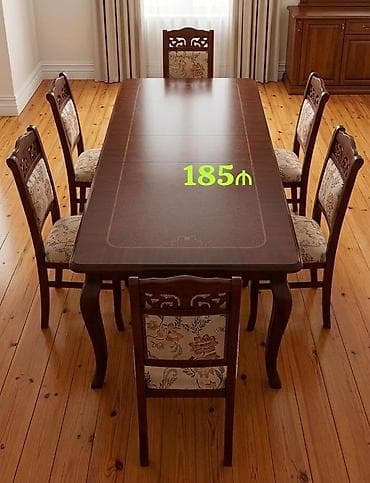 Qonaq otağı üçün, İşlənmiş, Dördbucaq masa, 6 stul