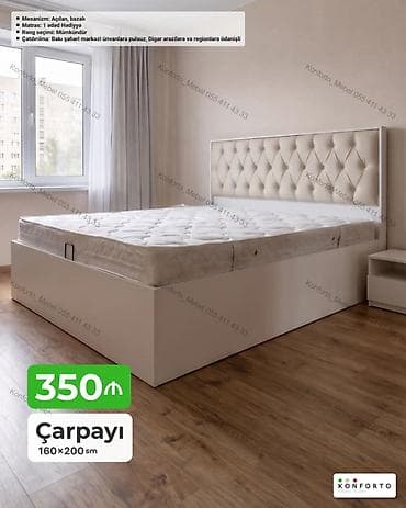 islenmis matras: Çarpayı – 160×200 sm - Mexanizm: açılan, bazalı (alt hissə saxlama — 1