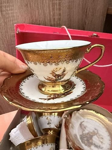 bakal dəsti: Çay dəsti, rəng - Qızılı, Farfor — 2