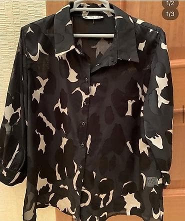 Qadın köynəyi – naxışlı, düyməli, uzunqol - Rəng: qara fon üzərində