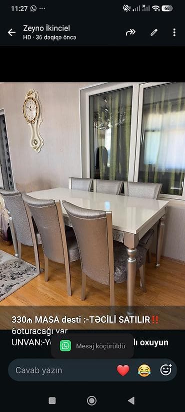 kohnə stul: *330₼ MASA desti :-TƏCİLİ SATILIR‼️* 6oturacağı var UNVAN:-Yeni — 1