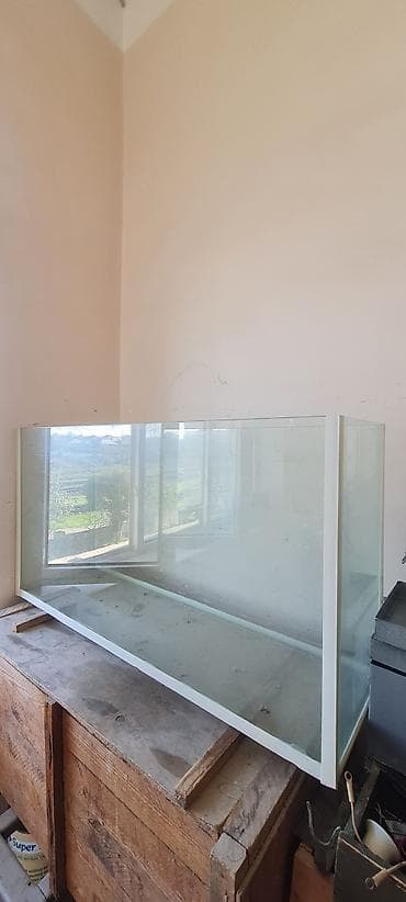 Böyük şüşə akvarium - Material: şəffaf qalın şüşə, kənarları ağ