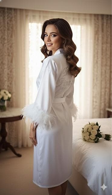 bel sumkasi: Gəlinlər üçün fərdiləşdirilə bilən atlas xalat - Material: parlaq — 10