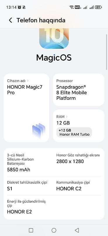 yeni cin nomreler: Honor Magic 7 Pro, 512 GB, rəng - Göy, Barmaq izi, Face ID — 2
