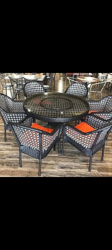 deri kreslo: Yeni, Yumru masa, 6 stul, Açılmayan, Stullar ilə, Həsir toxunuşlu — 2