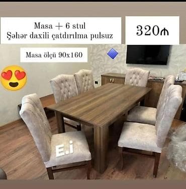 Qonaq otağı üçün, Yeni, Açılmayan, Dördbucaq masa, 6 stul lalafo.az -da Qonaq otağı üçün, Yeni, Açılmayan, Dördbucaq masa, 6 stul