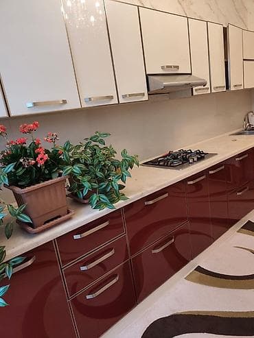 bağca stolu: Mətbəx mebel dəsti - Üst modul: parlaq krem rəngli asma şkaflar — 2