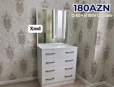 komodlar: Ağ rəngdə güzgülü komod - Ölçülər: D 40 × H 180 × U 80 sm (dərinlik × — 1
