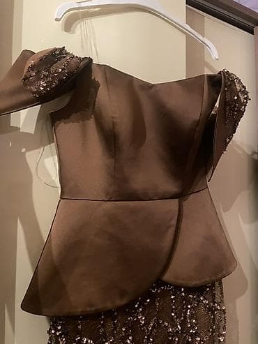 koja donlar: Qəhvəyi rəngdə ziyafət geyimi - Model: Peplum üstlü, ətəyi payetlərlə — 4