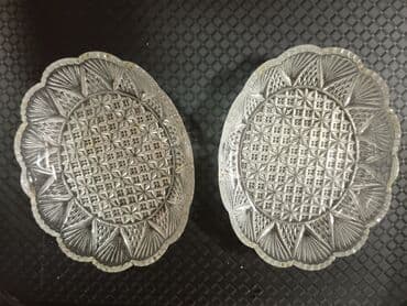 konfetlər: Kvars/şüşə kəsim naxışlı qab dəsti - 2 ədəd şəffaf kəsim naxışlı qab — 12