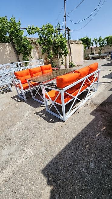 oturacaq stolları: Dördbucaq masa, 2 stul, Açılmayan, Skameykalar ilə, Metal — 7