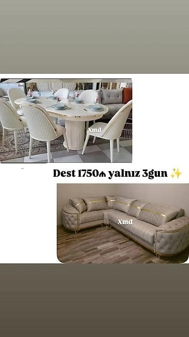 stullar ev ucun: MDF boyalı yemək masası və 6 ədəd stul dəsti - Ölçü: 1×2 m - — 5
