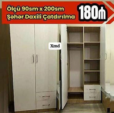 dolab yataq: İkiqapılı paltar şkafı - Ölçü: 90 sm x 200 sm (şəkildə göstərilib) - — 1