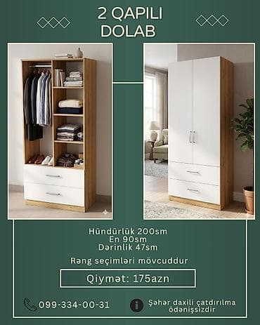 2 qapılı, Siyirməli, Rəngli, Taxta, Açılan, Düz dolab