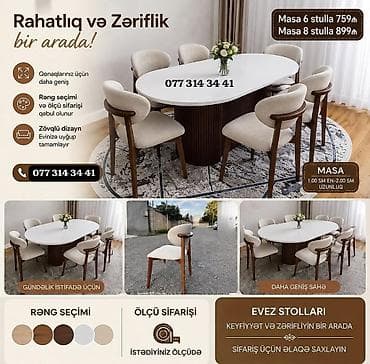 Rahatlıq və zərifliyi birləşdirən yemək otağı dəsti - Masa ölçüsü