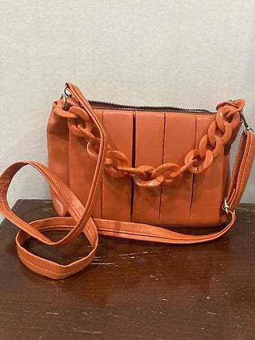 bordo canta: Narıncı rəngli çiyin/çapraz çanta - Material: süni dəridən — 1
