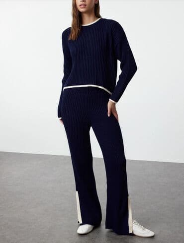 push up helanke: Qadın trikotaj dəst – tünd göy - İki hissəli rahat dəst: uzunqol — 2