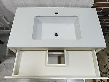 yeni il geyim: Ağ rəngdə vannа otağı üçün lavabo və şkaf seti - Üst hissə: parlaq ağ — 2