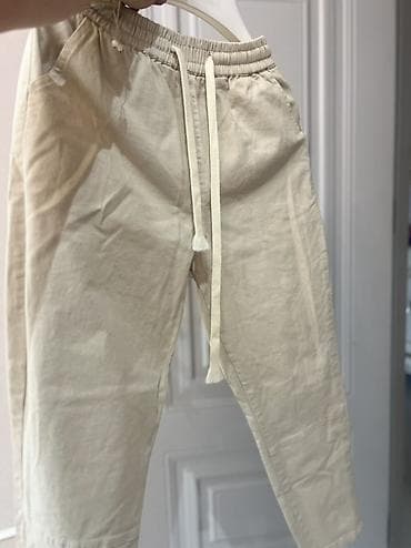 Şalvarlar: Bej rəngli rahat şalvar (unisex stil) - Model: İpi ilə tənzimlənən — 3