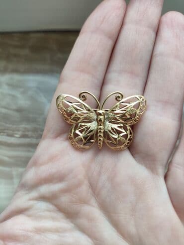 итальянское золото в баку: Kəpənək formalı gizil brosh. - Material: qızılı rəngli ərinti — 2