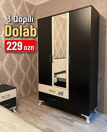 Yeni, 3 qapılı, Güzgülü, Qara, Açılan, Düz dolab lalafo.az -da Yeni, 3 qapılı, Güzgülü, Qara, Açılan, Düz dolab