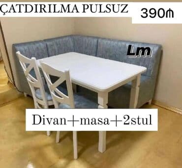 metbext divani: 💫 Mətbəx dəsti Qiymət : 390₼ Divan:1.20x1.70 Masa :70x1.20 — 4