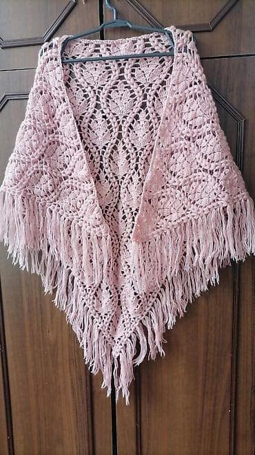 Əl işi toxunma şal - Rəng: pudra çəhrayı - Material: yumşaq iplik — 2