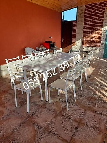 Yeni, Dördbucaq masa, 10 stul, Açılmayan, Stullar ilə, Taxta, Azərbaycan