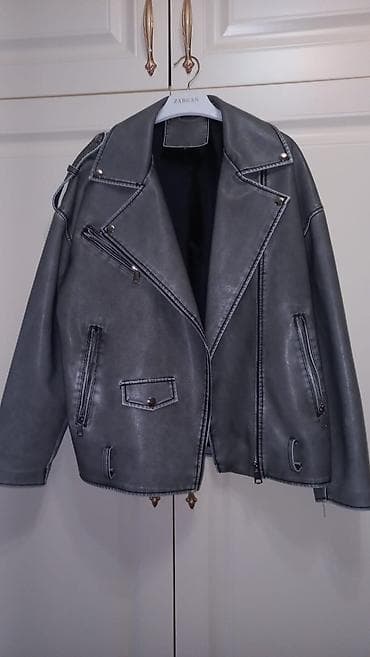 dəri jaket: Qara-boz rəngli biker üslubunda dəri gödəkçə Çox az istifadə olunub,L — 1