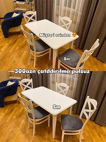 Mətbəx üçün, Yeni, Açılmayan, Dördbucaq masa, 4 stul