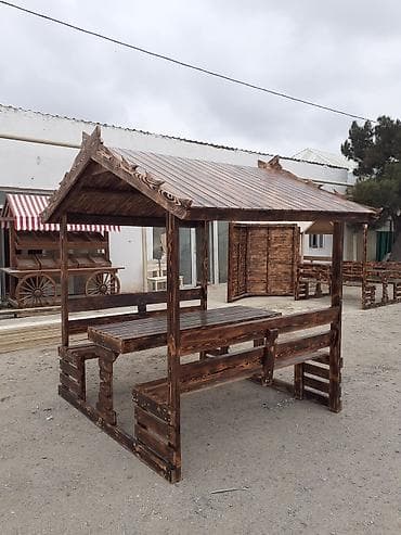 bag stullari: Məhsul: Taxta kölgəlikli bağ dəsti (qazelka) Təsvir: - Tamamilə — 3