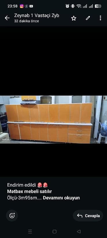 Endirim edildi 🚨🚨 *Mətbəx mebeli satılır* Ölçü-3m95sm. *Qiymət lalafo.az -da Endirim edildi 🚨🚨 *Mətbəx mebeli satılır* Ölçü-3m95sm. *Qiymət