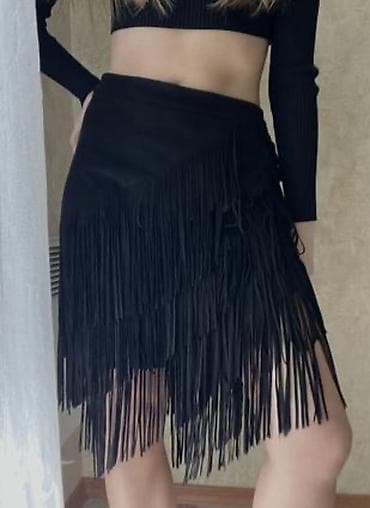 Üst geyimi: Zara Basic dəsti – qara süet effektli materialdan, qotaz (saçaq) — 5