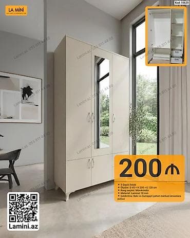 3 qapılı dolab - Ölçülər: dərinlik 45 sm × hündürlük 200 sm × en 120 — 1