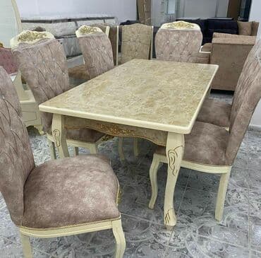 masa desdi: Qonaq otağı üçün, Yeni, Açılan, Dördbucaq masa, 6 stul — 4