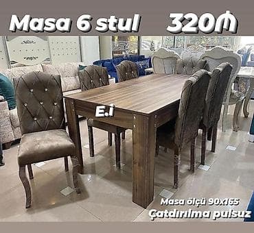 stolllar: Qonaq otağı üçün, Açılmayan, Dördbucaq masa, 6 stul — 1