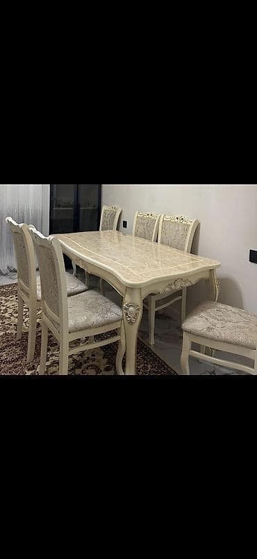 столы стулья: Klassik üslubda yemək otağı dəsti - Tərkib: düzbucaqlı yemək masası + — 1