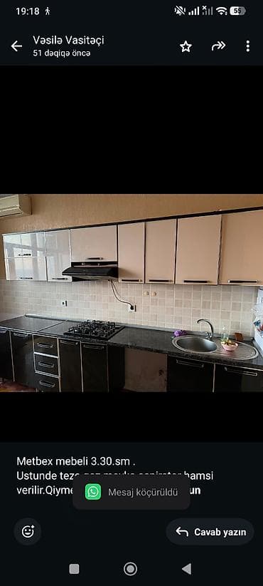 Metbex mebeli 3.30.sm . Ustunde teze qaz moyka aspirator hamsi