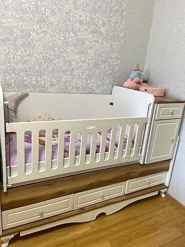 taxta komod: Uşaq çarpayısı – kombinə edilmiş beşik və komod - Model: klassik — 1