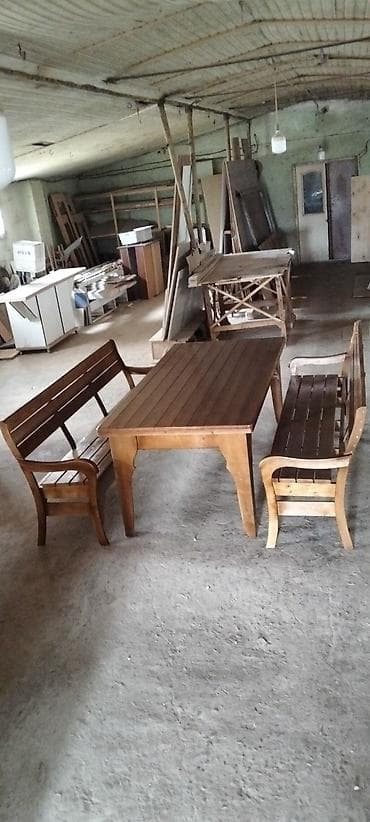 bag stullari: Yeni, Dördbucaq masa, Açılmayan, Skameykalar ilə, Taxta, Azərbaycan — 7