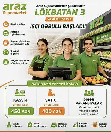 bag evinde is axtariram: Kassir tələb olunur, İstənilən yaş, Təcrübəsiz, Aylıq ödəniş — 1