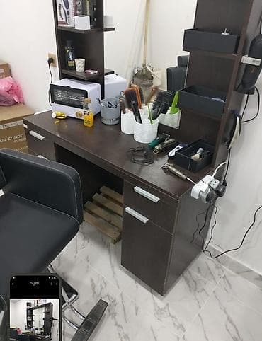 lak pol: Bərbər güzgülü stol dəsti - Tünd rəngli, geniş iş səthinə malik — 4